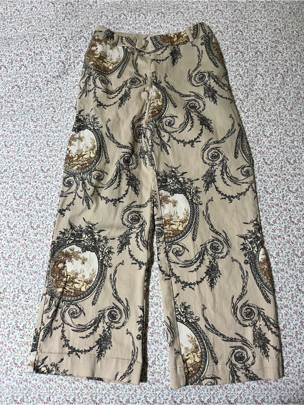 fjall Women’s Toile Print Wide leg ankle length Pants. Size 4
